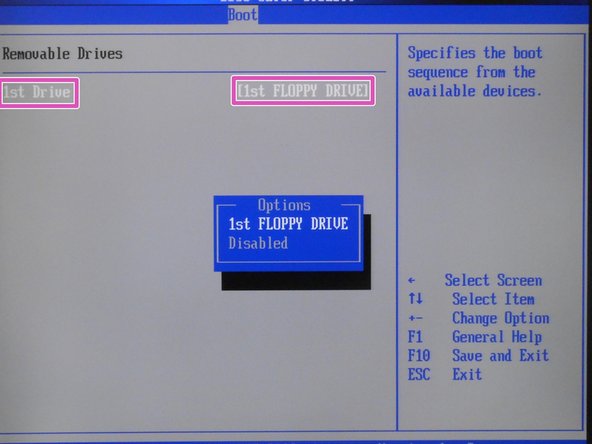 Select 1st FLOPPY DRIVE