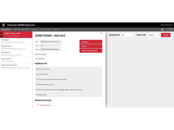 At any time, you may get more information about selected signals by clicking their item in the left menu, which opens a panel with detailed information about particular signal.