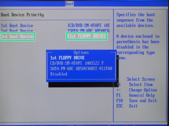 Select 1st FLOPPY DRIVE