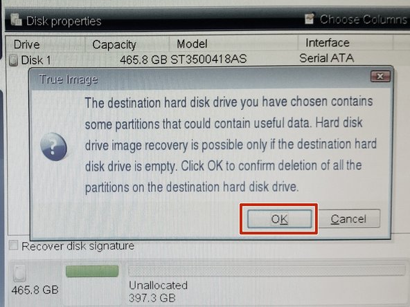 All data on target disk will be destroyed.