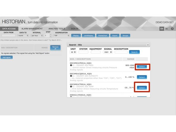 Once you have the signal, you can choose the ones you want by clicking on SELECT