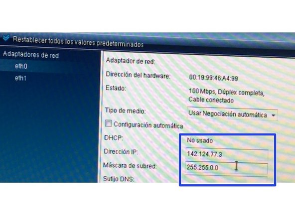 Configure IP address of the network card connected to Terminal Bus.