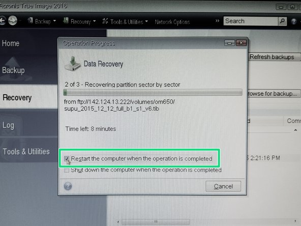 The computer will be restarted after restoration