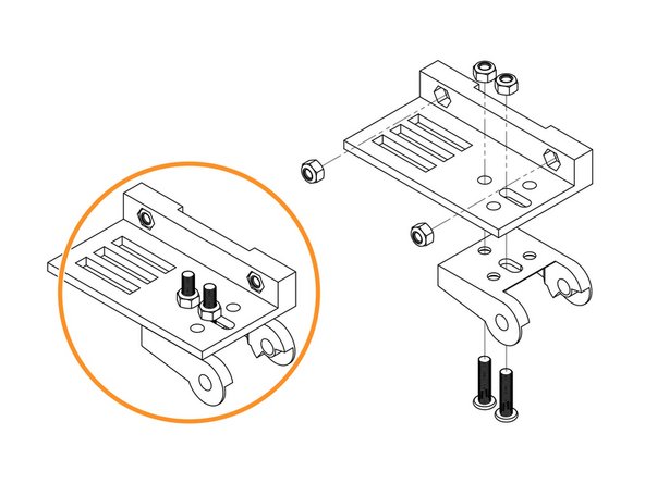 Insert 2 x M5-Nyloc-Nuts into the insets on the Y-Drag-Chain-Moving-End-Mount. They are a snug fit, so may require a light tap with a hammer.