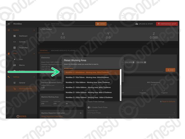 Under the Panel called 'Machine Working Area' press 'Reset Working Area'