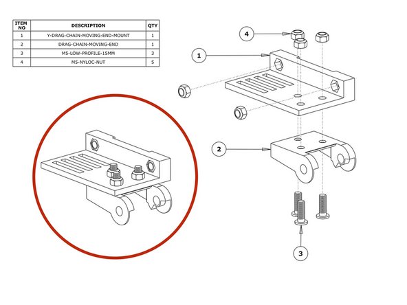 WorkBee Kits may include different version drag chains, please refer to the correct drawings for assembly of the version supplied.