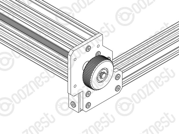 On the Left Hand Y-Axis ACME Screw , if looking from the front, thread the Tensioning-Knob onto the end of the ACME Screw.