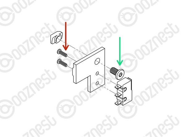 Attach the X-Axis Limit-Switch to the X-Limit-Switch-Mount using the previously removed 2 x M3-Plastite-Screw-8mm.
