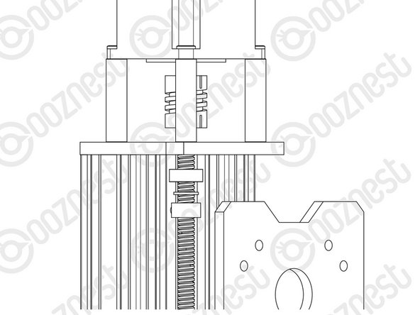 Slide the Z-ACME-Screw through the bottom Z-End-Mount. Then slide on a F688ZZ-Bearing (facing downwards), 8mm-Shim, and a 8mm-Lock-Collar in this order.