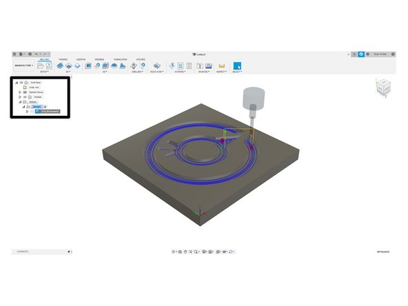 Once you have set up the appropriate toolpath for your project it will appear on the left column and you will be able to visually see the toolpath highlighted.