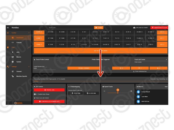 When running a job, the progress of the job will be displayed here along with the percentage complete and estimated time remaining.