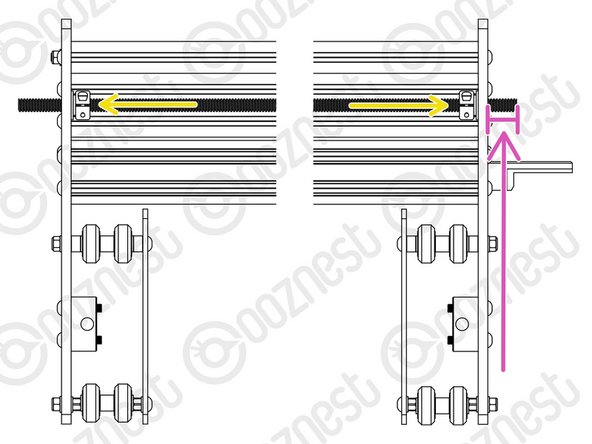 Then slide onto the Lead-Screw a Clamping-Collar - ->- - Rubber-Bushing - ->- - Radial-Bearing.