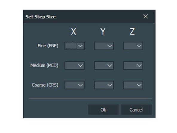 You will need to set your step sizes in the PC menu. You have a Fine, Medium &amp; Course step size for each axis.