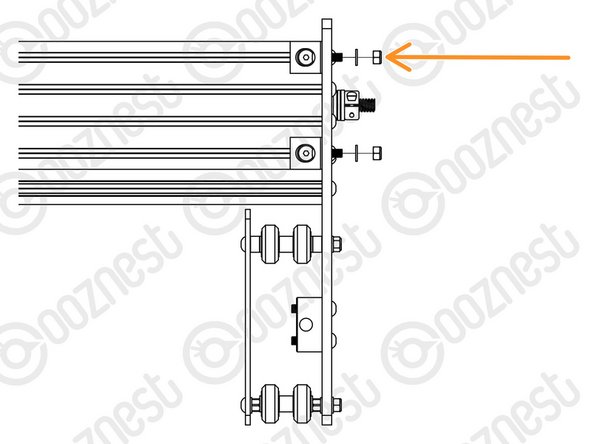 An Angle-Corner goes in the corner between the Y-Carriage-Right and front-facing top slot of the Extrusion-E
