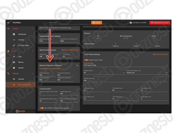 Custom Steps/mm Calibration can be entered inside Settings &gt; Machine Specific
