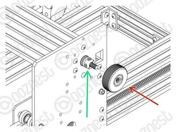 Starting with the X-Axis, thread on the Tensioning-Knob until it is up against the Clamping-Collar.