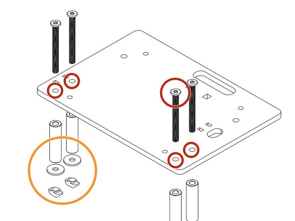 Insert 4 x M5 Low Profile Bolts through the holes indicated in the image.