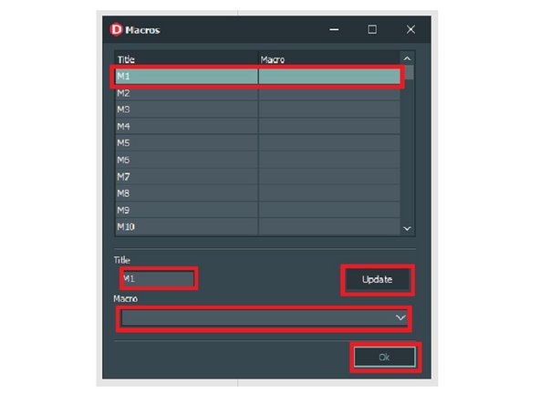 You will need to assign your Macros in the PC software menu Select one of the 20 menus slots (Pre-set with M1, M2, M3 etc.) Create a short title (this will be displayed on the pendant)
