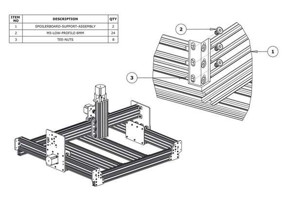 If you have a machine with a 750mm X-Axis insert 4 x Tee-Nuts in to the top slot on the inward face on both the front and back V-Slot-2040-745mm’s.