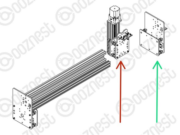 Slide the X-Carriage onto Extrusion-E in the orientation seen in Image 1.