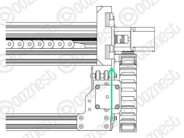 It should be pushed up against the Y-Carriage. See Image 2.