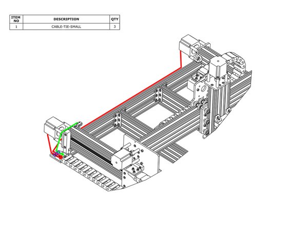 Connect the two stepper motor wires in the Y-Drag-Chain to their corresponding pigtails on the Y-Axis stepper motors. The longer wire should connect to the right hand stepper motor.