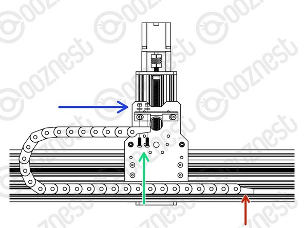 Position Drag-Chain-X flat along the back of the X-Gantry sitting on top of Extrusion-B.