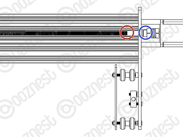 Looking at the Y-Plate-Left, adjust the X-ACME-Screw so the end is on the extrusion side of the Y-Plate-Left.
