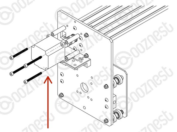 Attach a Stepper-Motor to the threaded holes on the Y-Carriage-Left using 4 x M5-Cap-Head-Bolt-50mm and 4 x Aluminium-Spacer-40mms.