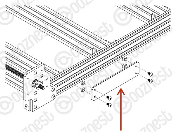 Attach the ID-Plate to the front Extrusion-A on the left side using 4 x M5-Button-Head-Bolt-8mm and 4 x M5-Drop-In-Tee-Nuts.