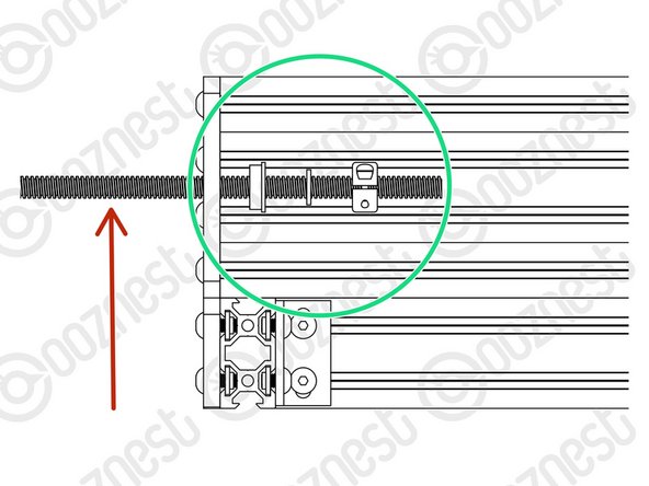 Insert a Lead-Screw-Y through the large 16mm hole on the front right Y-End-Plate so it protrudes into the channel on Extrusion-F roughly 100mm.