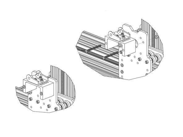 Secure the X-Axis-Moving-End-Assembly to the X-Plate-Back using 2 x M5-Low-Profile-60mm bolts and 2 x M5-Nyloc-Nuts.