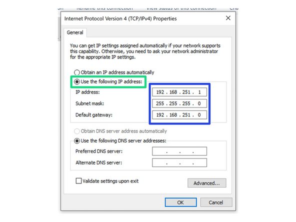 Select  'Use the following IP address'