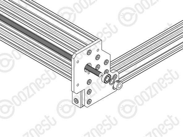 At the front of the machine, onto the two Y-ACME-Screws protruding from the Y-End-Plates slide on a F688zz-Bearing, 8mm-shim, and a 8mm-Clamping-Collar.
