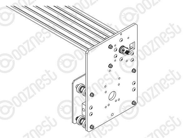 Use a M5-Button-Head-Bolt-8mm and a previously inserted M5-Tee-Nut to attach it to Extrusion-E.