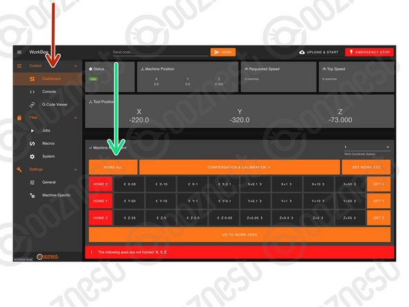 Turn on the machine and open WorkBee Control.