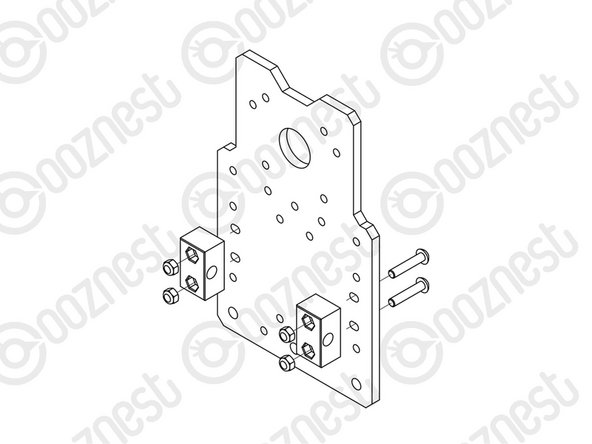 Attach 2 x ACME-Nut-Blocks to the X-Plate-Back using 4 x M5-Low-Profile-25mm bolts &amp; 4 x M5-Nyloc-Nuts.