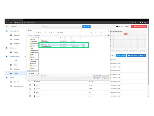 If your version is different please - Click Upload Files under the Settings - General Tab in the Duet Web Control.