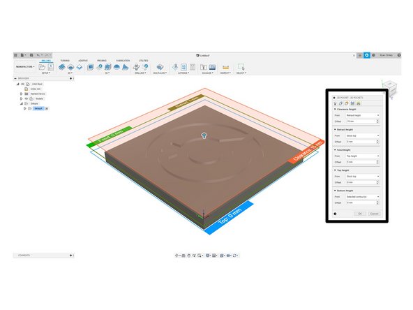 Define the Heights and Passes suited to your project, and click ok take into account any surface clamps you may have and the pass depth suitable to your Endmill