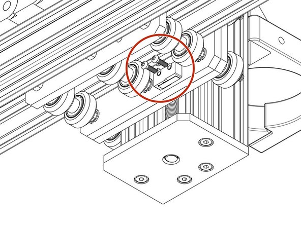 Attach the Z-Axis limit switch to the threaded holes on the X-Plate-Front using 2 x M3- Socket-Head-10mm bolts, in the same orientation as the picture.