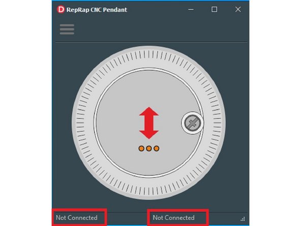 You will know when the software has found the Pendant as the COM port will be listed in the bottom left corner. The bottom right corner shows when you are connected to the Duet.