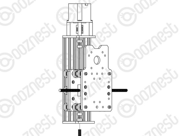Firmly hold the X-Carriage-Assembly, and check for any up and down play in the C-Beam-250mm. If there is any, this is due to backlash in the ACME-Anti-Backlash-Nut-Block. The  set screw which was inserted in Step 3 into the ACME-Anti-Backlash-Nut-Block can be screwed downwards to remove this.