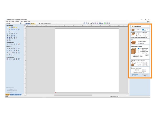 This should always be set for the exact same position as Work Zero Position physically set on your machine. In this case, the surface of the material for our Z Datum and front left corner for the X &amp; Y Zero position.
