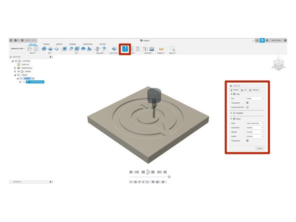 Preview the Toolpath using the Simulate Function, using the same settings as we have here will allow you to view the cut.