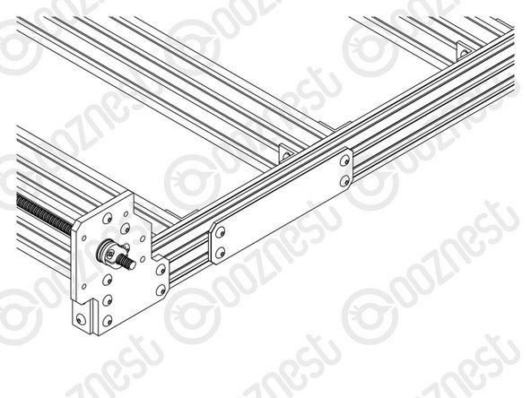 Attach the ID-Plate to the front Extrusion-A on the left side using 4 x M5-Button-Head-Bolt-8mm and 4 x M5-Drop-In-Tee-Nuts.