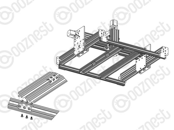 Through all three holes on each Universal-Bracket-Triple attached in Step 2, attach a M5-Low-Profile-8mm bolt with a slightly screwed M5-Drop-In-Tee-Nut on the end.