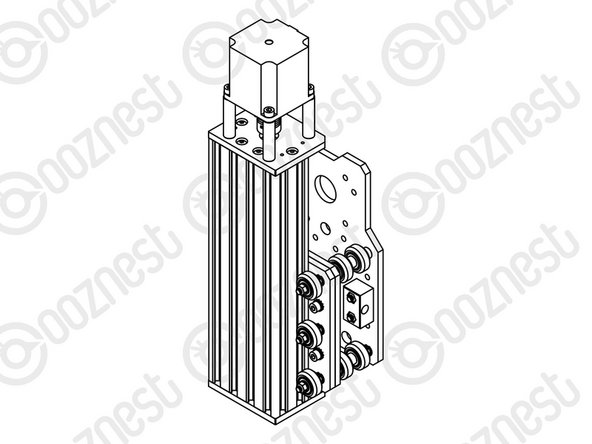 Attach the Stepper-Motor to the threaded holes on the top Z-End-Plate using 4 x M5-Cap-Head-Bolt-50mm and 4 x Aluminium-Spacer-40mms.