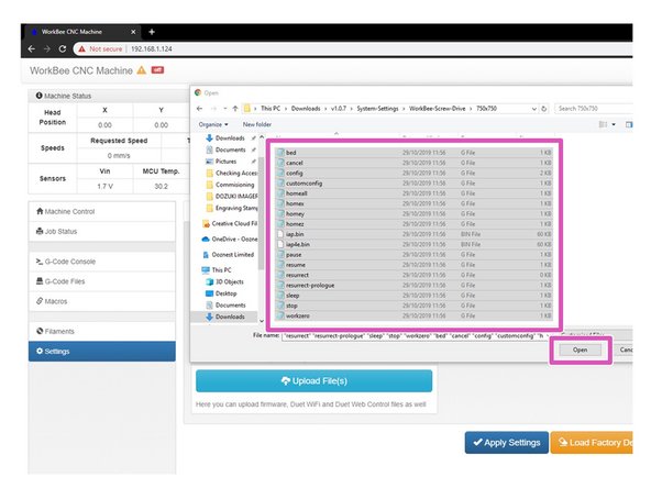 Click Upload under the Settings - General Tab in the Duet Web Control.