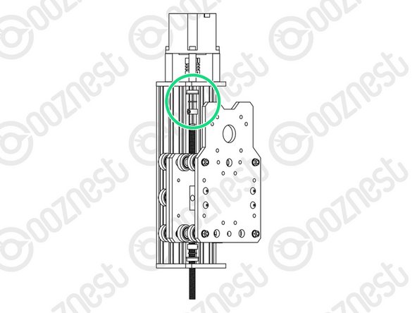Thread the Lead-Screw-Z through the Z-Axis-Nut-Block. Then slide on a Lock-Collar - -&gt;- - Bearing-Shim - -&gt;- - Flanged-Radial-Bearing (facing upwards).