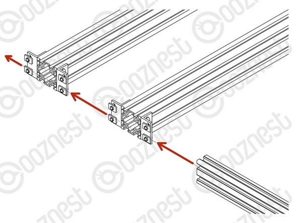 Front and Back, slide a Extrusion-A through all the Tee-Nuts on each Extrusion-C.